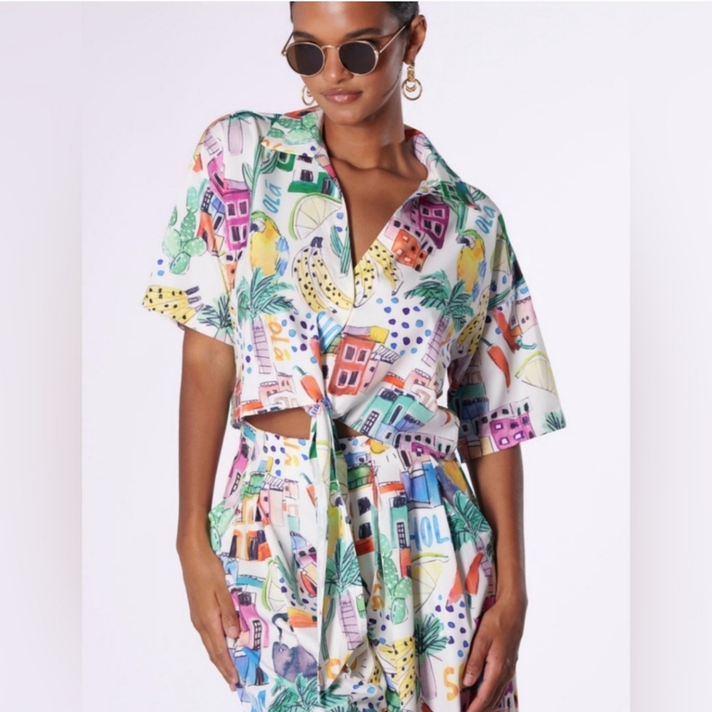New AKIRA two piece crazy print wide leg pants set - Picture 3 of 5
